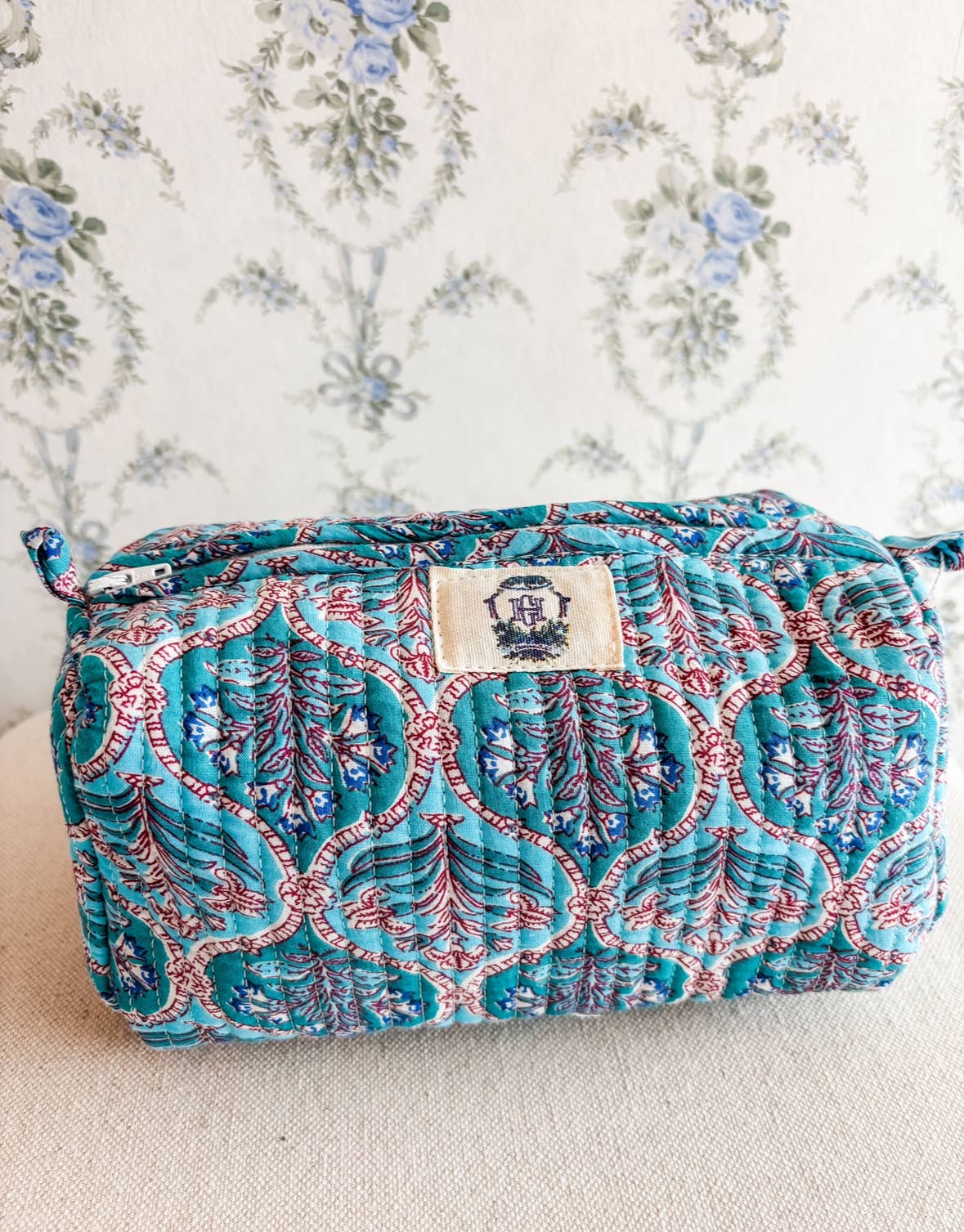 Blue Trellis Dream Quilted Cosmetic Bags