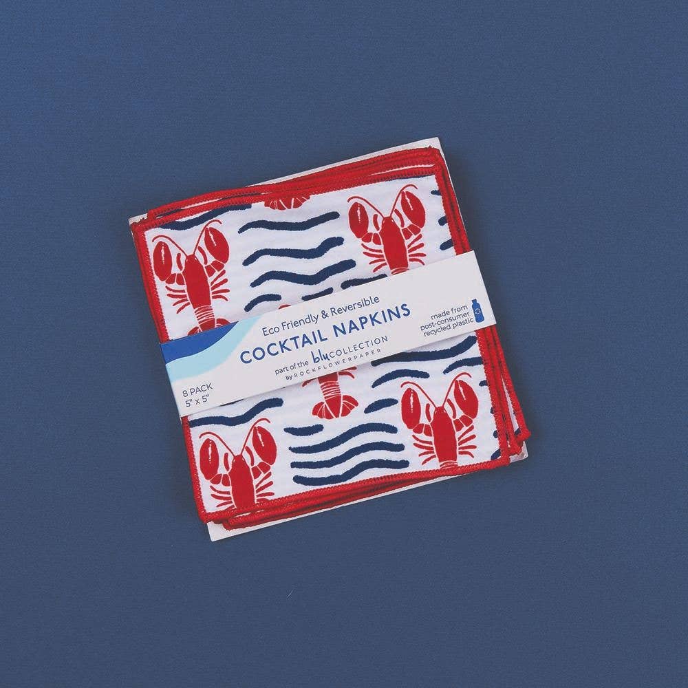 LOBSTER WAVES Reusable Eco Cocktail Napkins, set of 8
