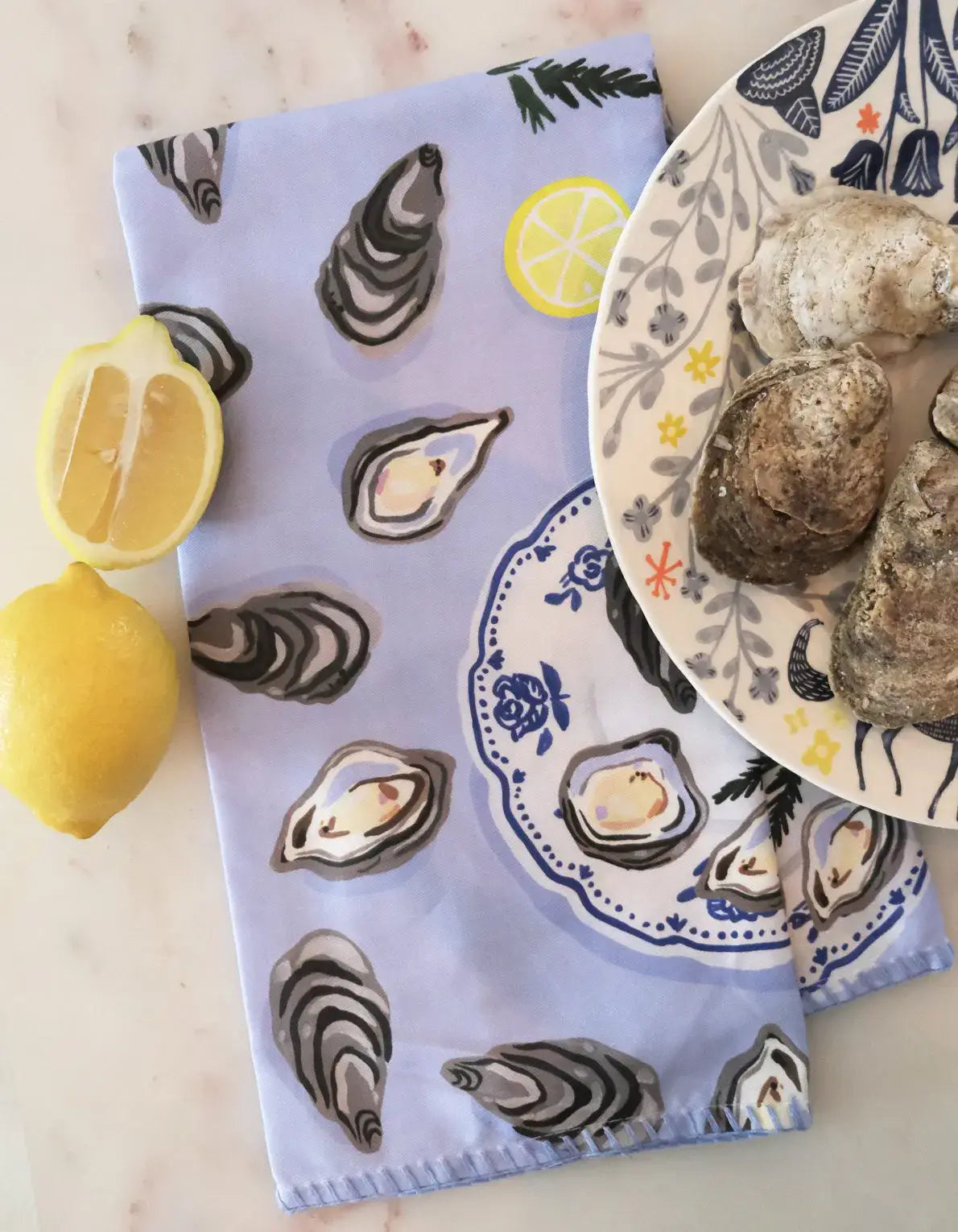 Oysters Tea Towel with Embroidered Detail