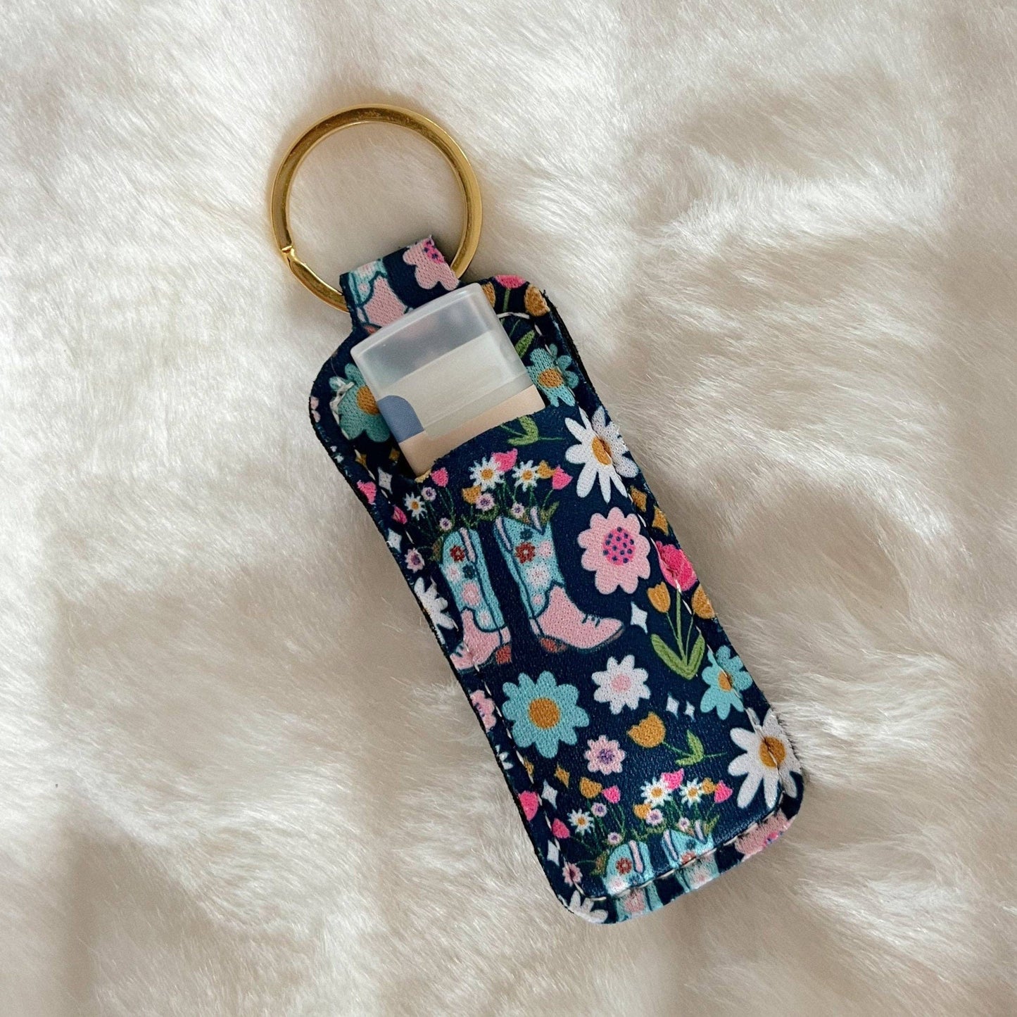 Lip Balm / Lip Stick Keychain Holder - Boots & Bouquets