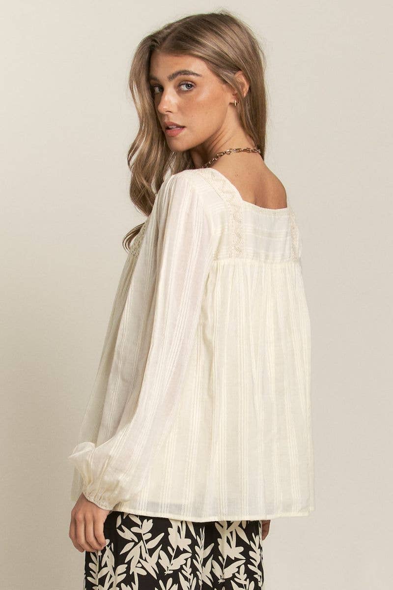 Lace Square Neck Long Sleeve Top