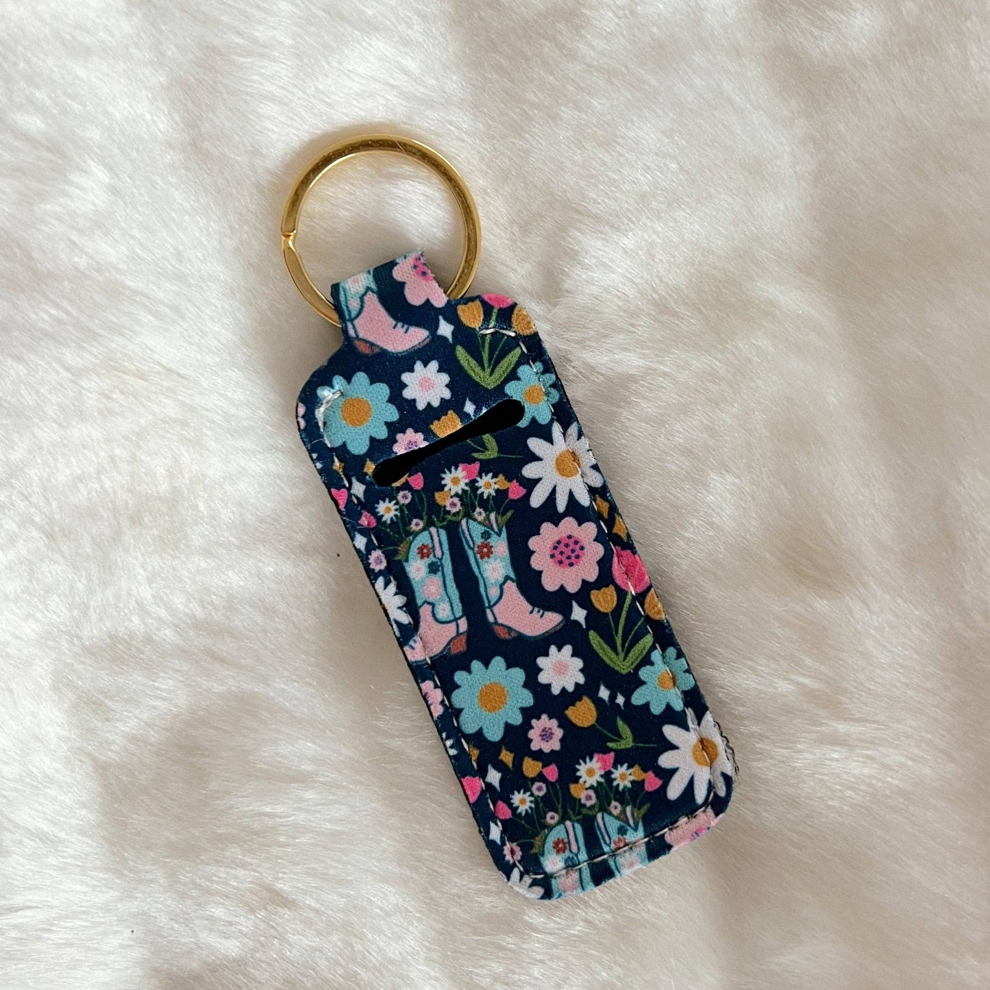 Lip Balm / Lip Stick Keychain Holder - Boots & Bouquets