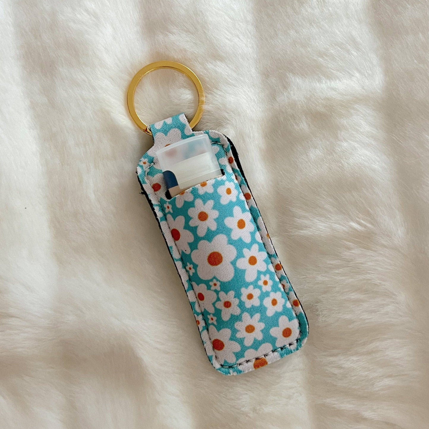 Lip Balm / Lip Stick Keychain Holder - Blue Daisy