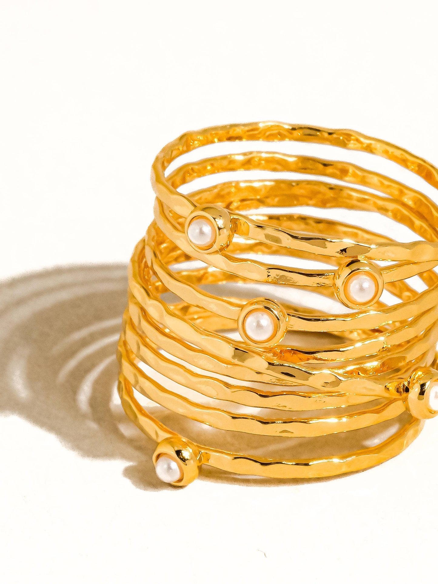 18K Gold Vintage Multi-Band Pearl/CZ Ring Mireth