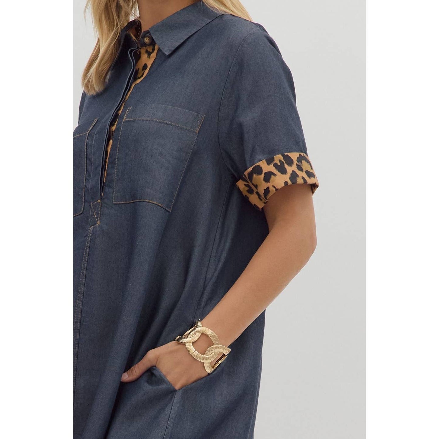 Chambray Collar Mini Dress