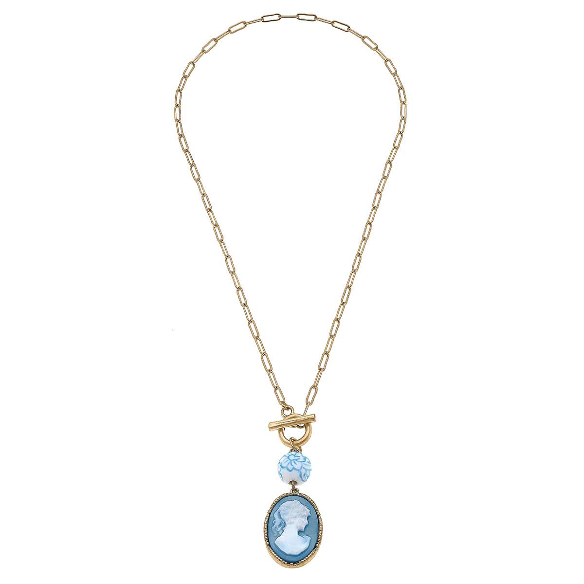 Vesper Cameo Pendant T-Bar Necklace in Wedgwood Blue