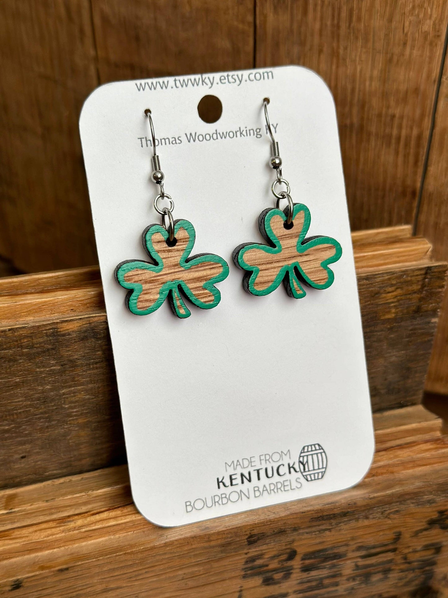 Kentucky Bourbon Barrel Shamrock Dangle Earrings