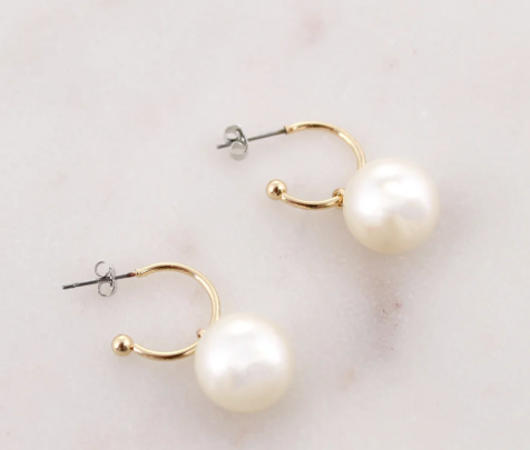 Collegiate Pearl Logo Hoop Earrings