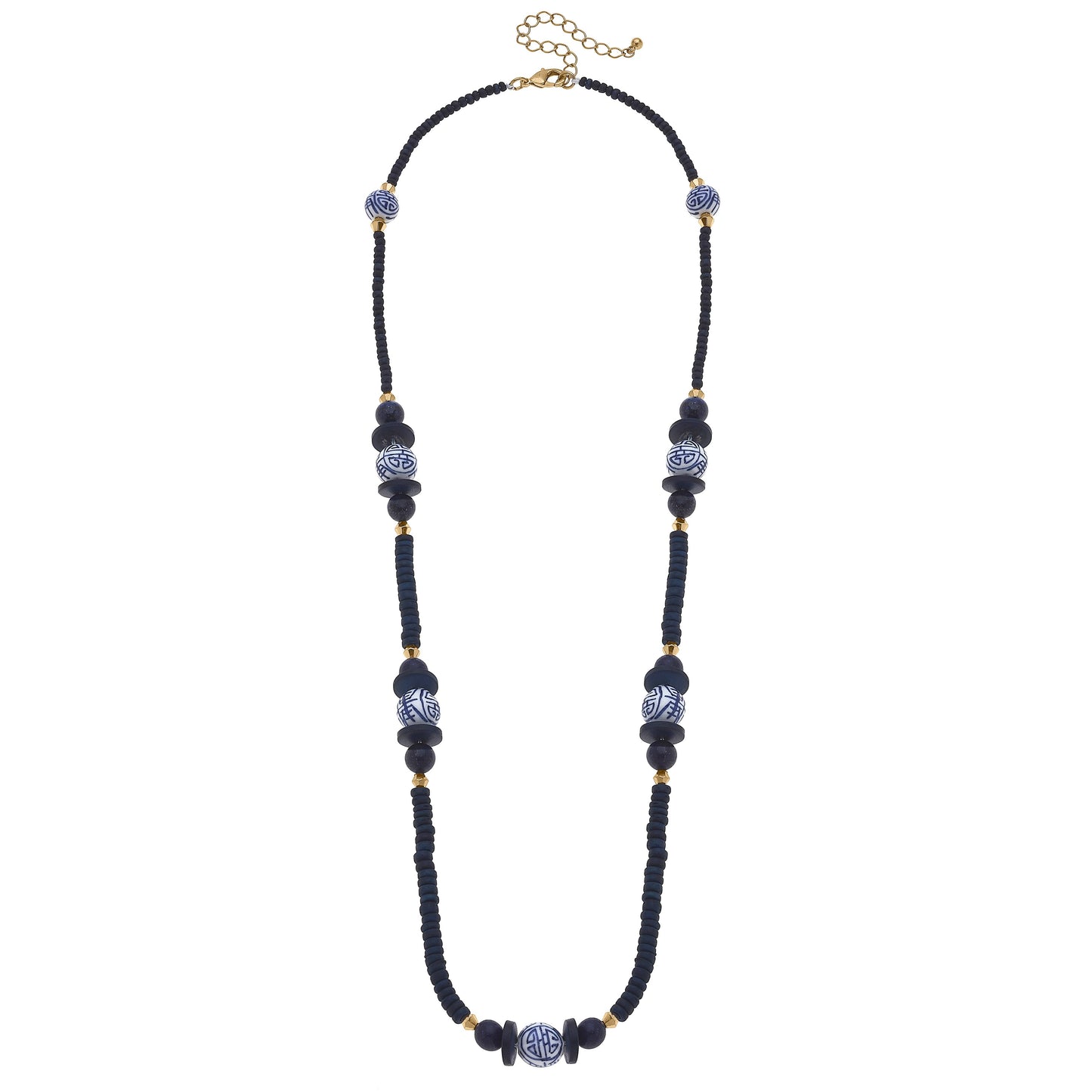 Savoy Chinoiserie & Painted Wood Necklace in Navy