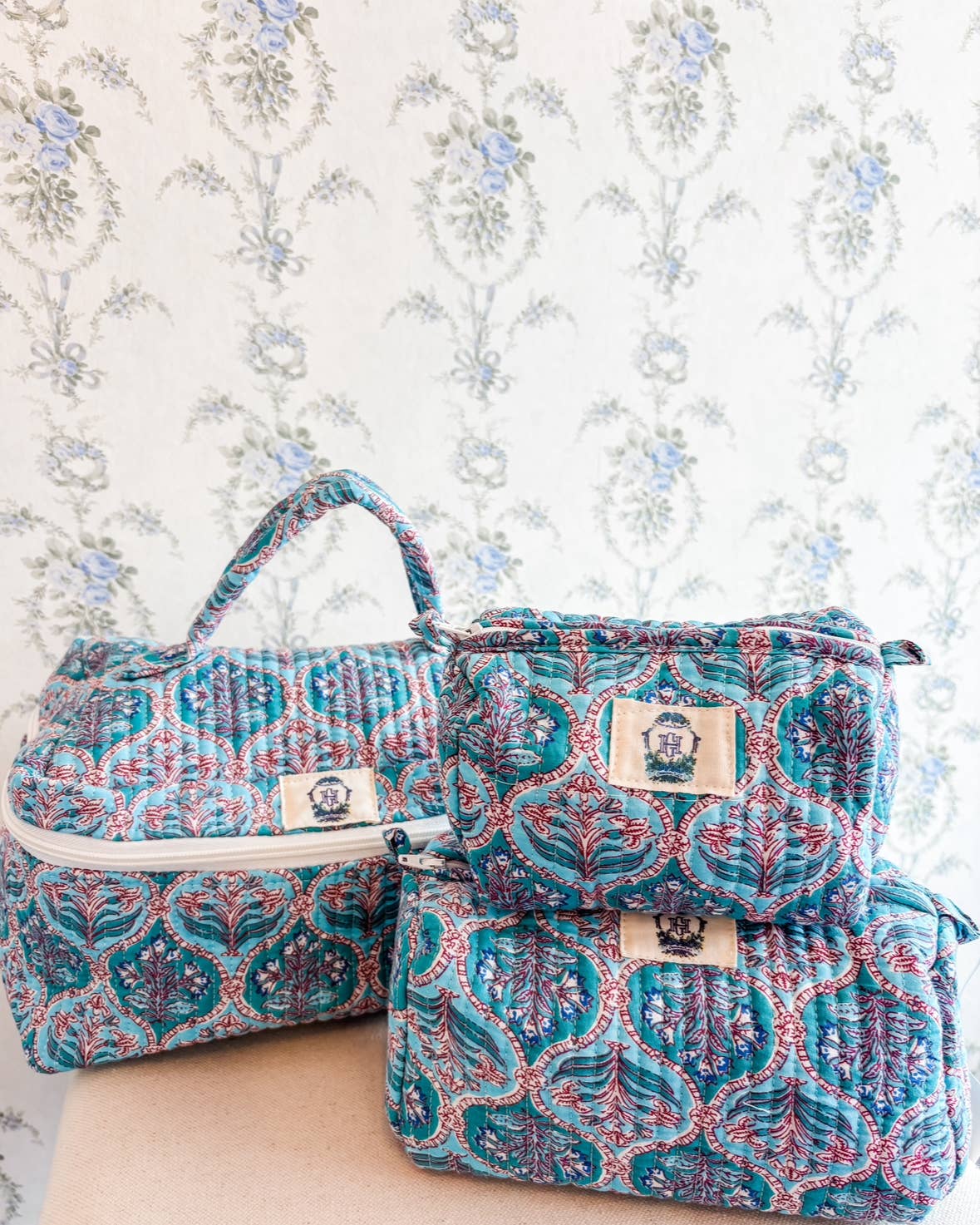 Blue Trellis Dream Quilted Cosmetic Bags