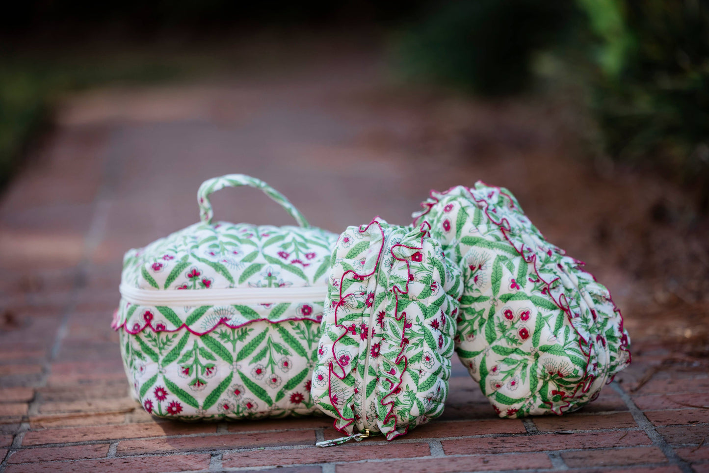 Château Rosé Luxe | Quilted Ruffle Cosmetic Bags