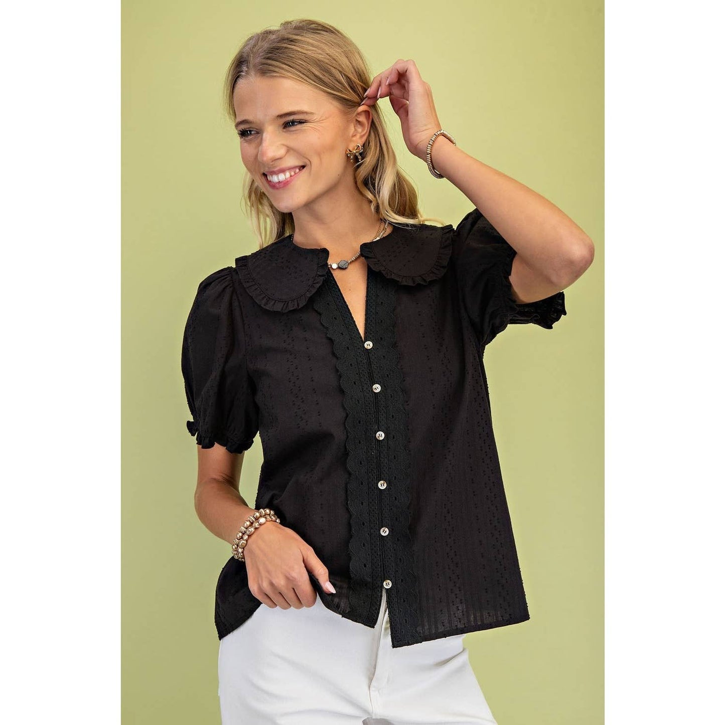 Peter Pan Collar Puff Sleeve Blouse