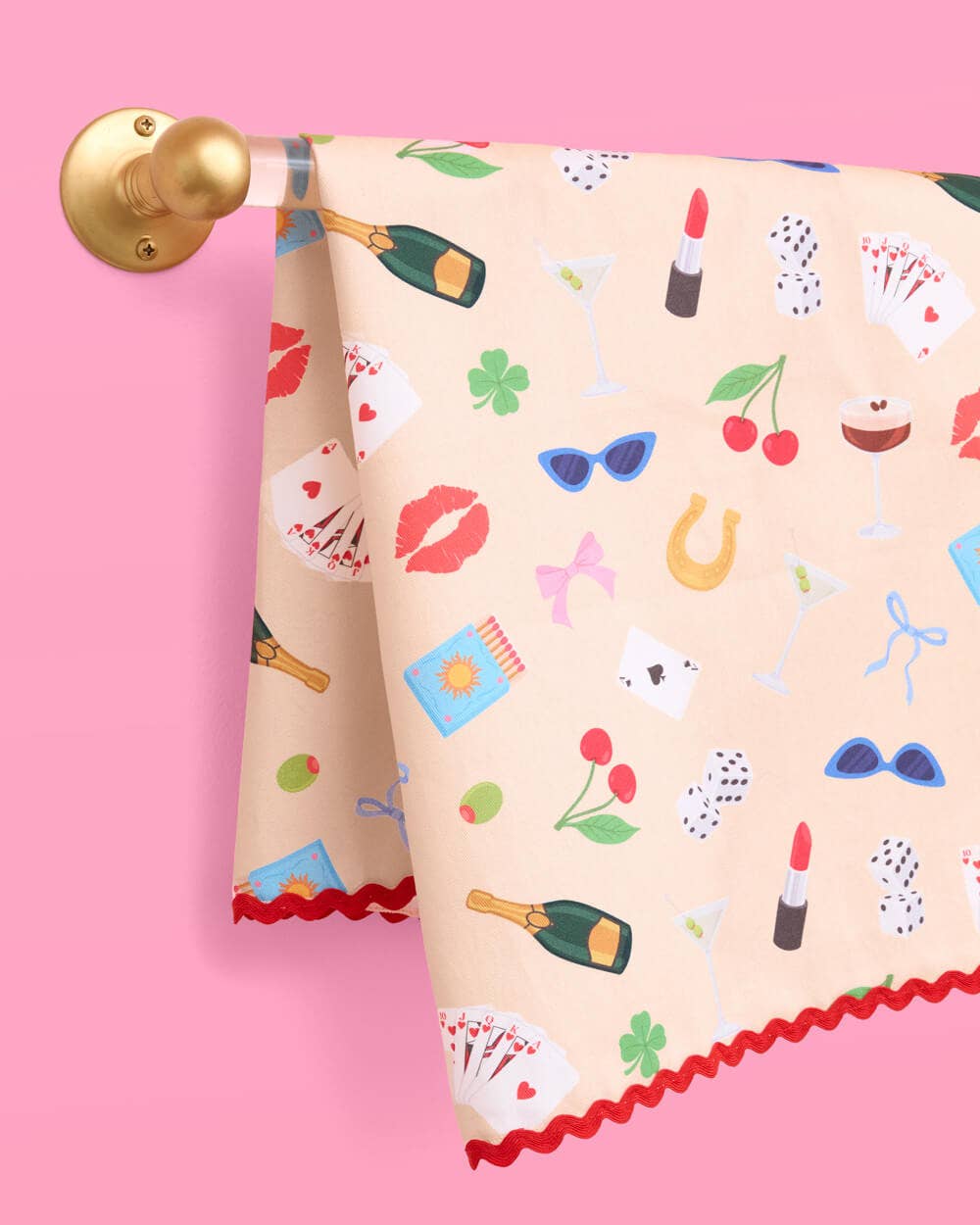 Cute Girl Tea Towel - cherry & martini - cotton
