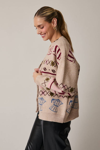 Cable Button Up Cafe Pattern Cardigan Sweater
