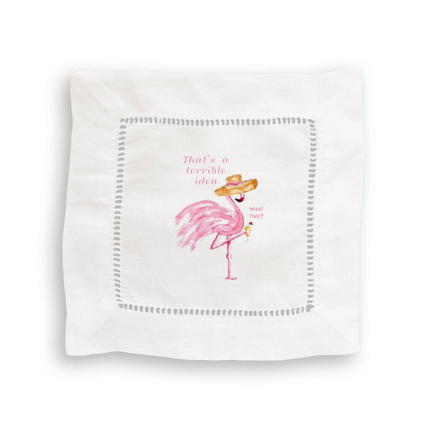Terrible Idea Flamingo: Linen Cocktail Napkin
