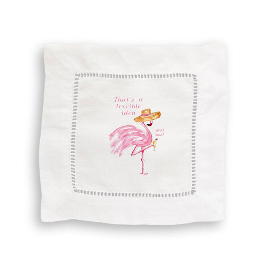 Terrible Idea Flamingo: Linen Cocktail Napkin