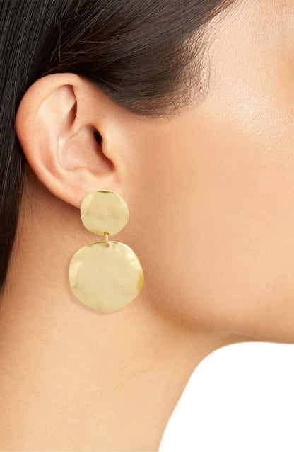 Irregular Discs Clip-On Dangle Earrings - 24K Gold Plated