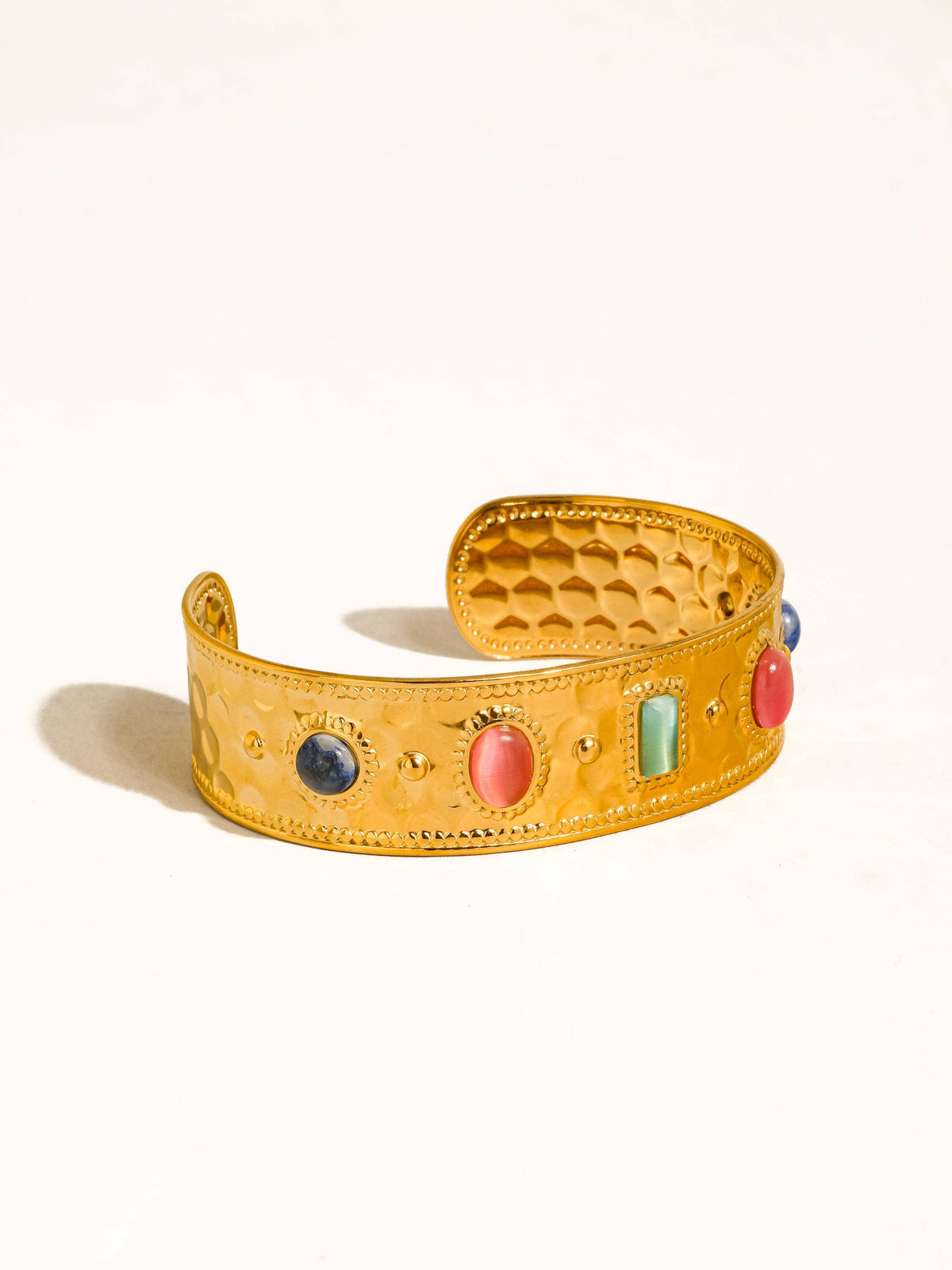 Delaney 18K Gold Non-Tarnish Colorful Stone Cuff Bracelet