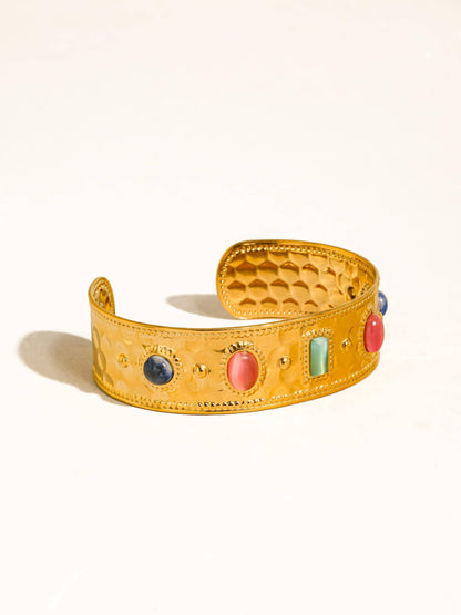 Delaney 18K Gold Non-Tarnish Colorful Stone Cuff Bracelet