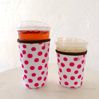 Coffee Cup Cover - Pink Polka Dots - Iced Drink Sleeve