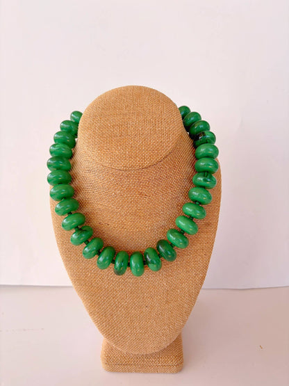The Rory — Emerald Green Large Rondelle Beaded Necklace