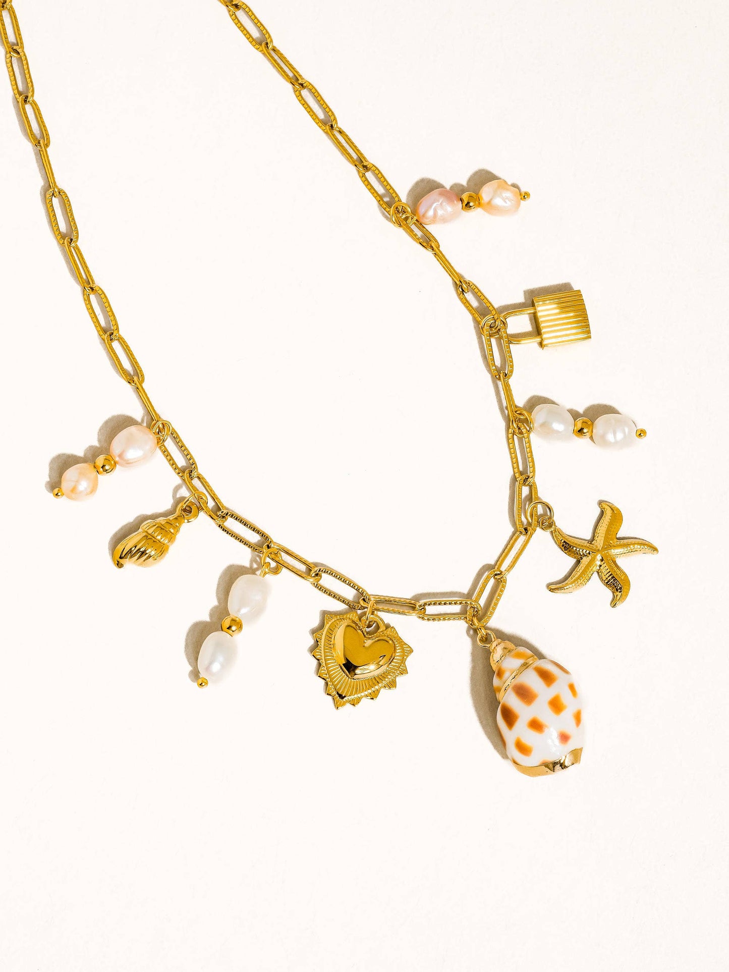 Ophélie 18K Gold Non-Tarnish Shell and Pearl Charm Necklace