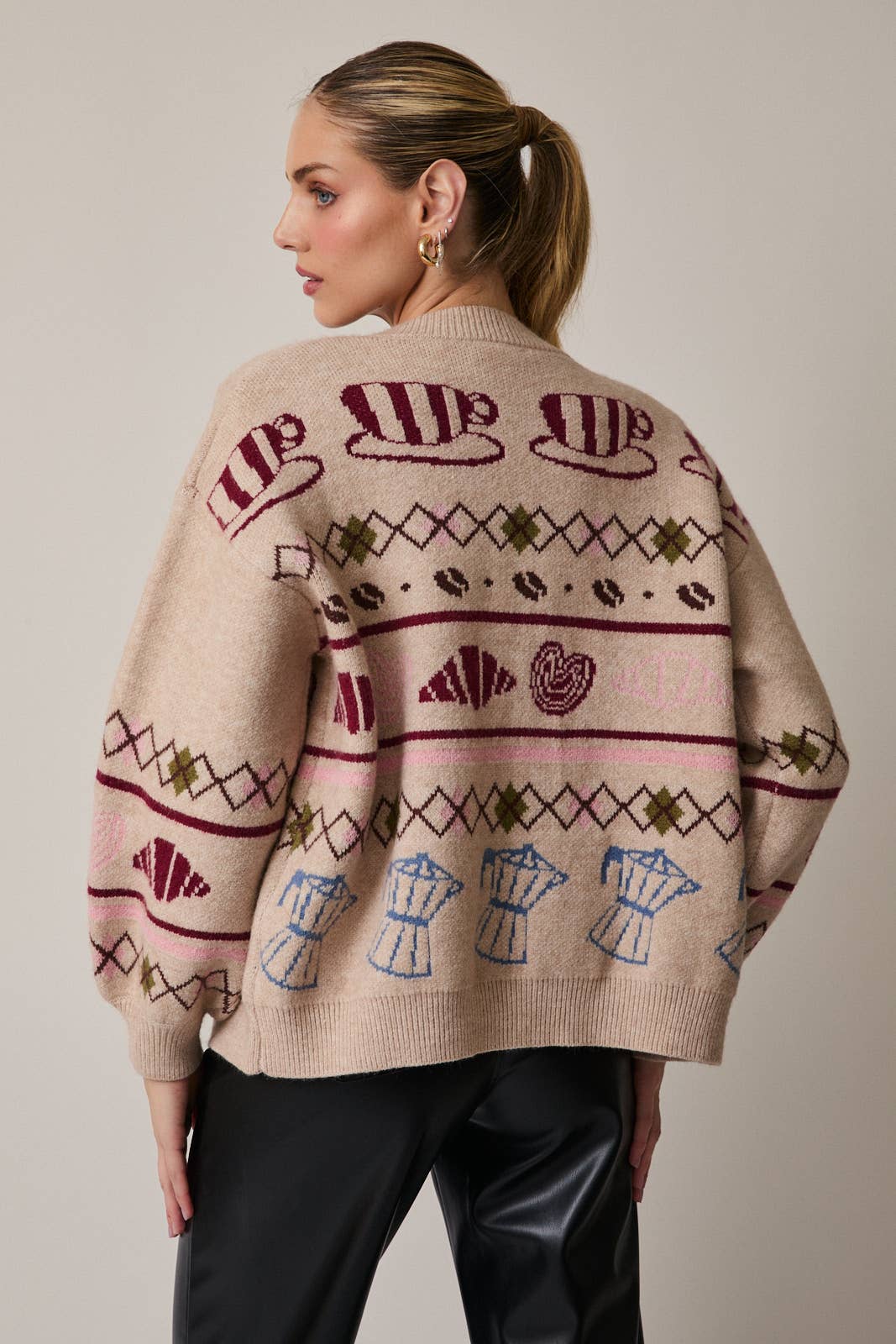 Cable Button Up Cafe Pattern Cardigan Sweater