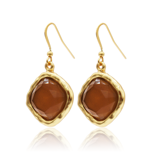 Mocha Stone Drop Earrings - 24K Gold Plated