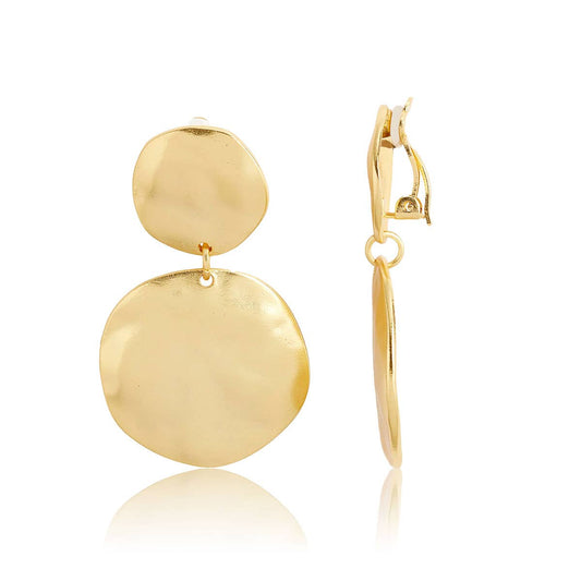Irregular Discs Clip-On Dangle Earrings - 24K Gold Plated