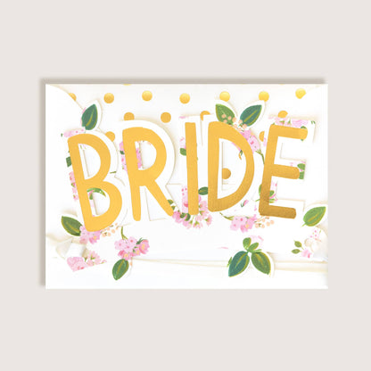 Bride Gold with Flowers Wearable Paper Crown with Ribbon