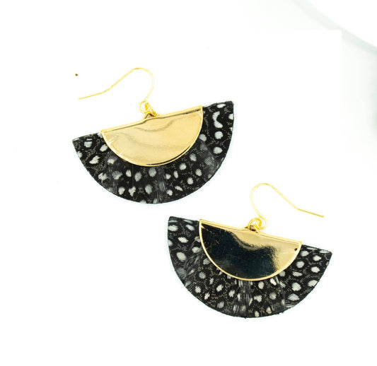 Guinea Feather Half-Circle Earrings