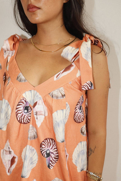 Seashell Print Tie Strap Mini Dress