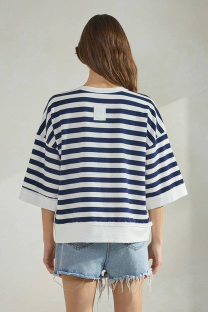 Marine Striped French Terry Pullover