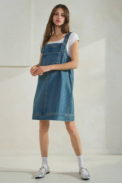 Washed Denim Overall Mini Dress