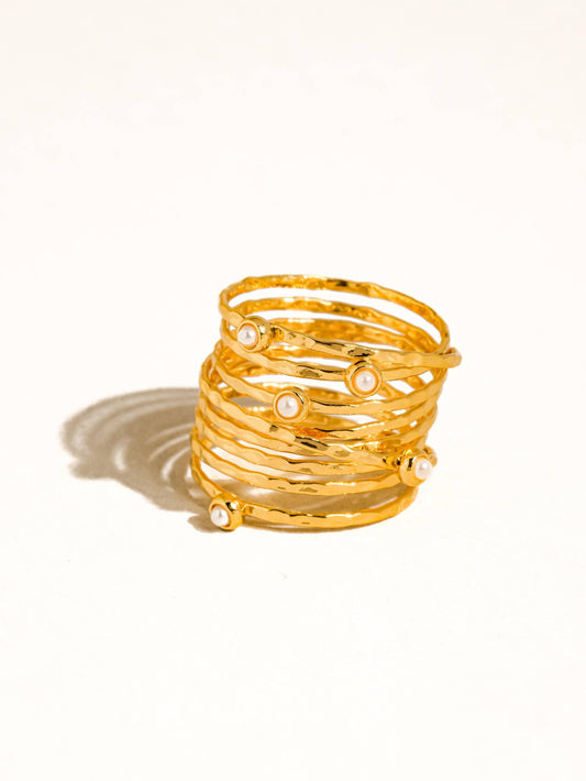18K Gold Vintage Multi-Band Pearl/CZ Ring Mireth