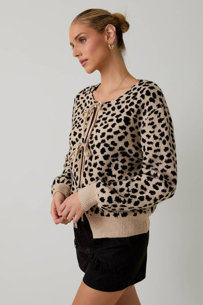 Front Tie Detail Animal Sweater