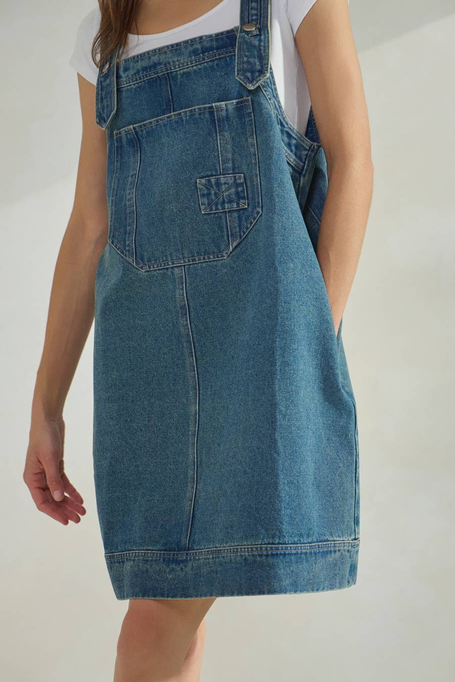 Washed Denim Overall Mini Dress