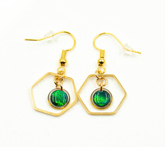 Hexagon Dangle Beetle Earrings