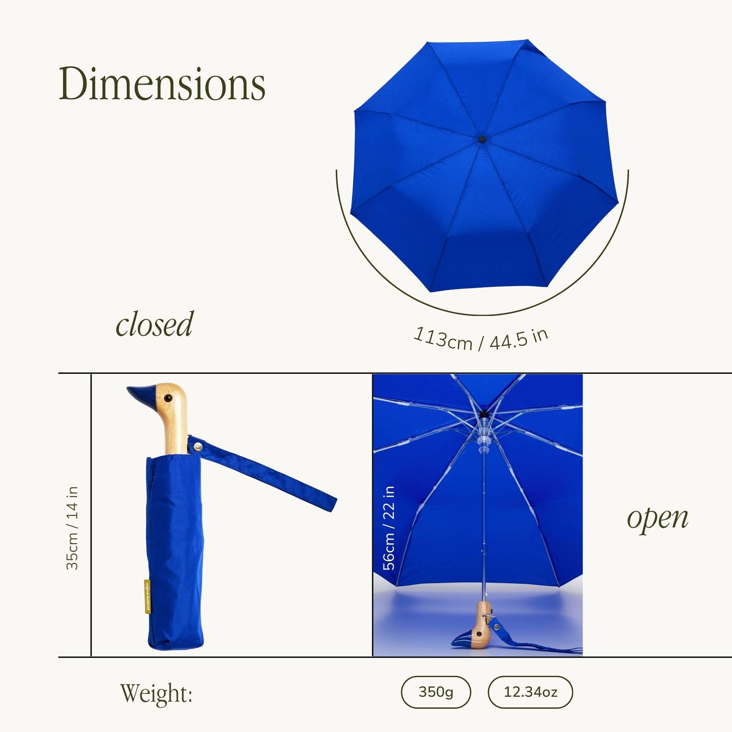 Royal Blue Compact Eco-Friendly Wind Resistant Umbrella