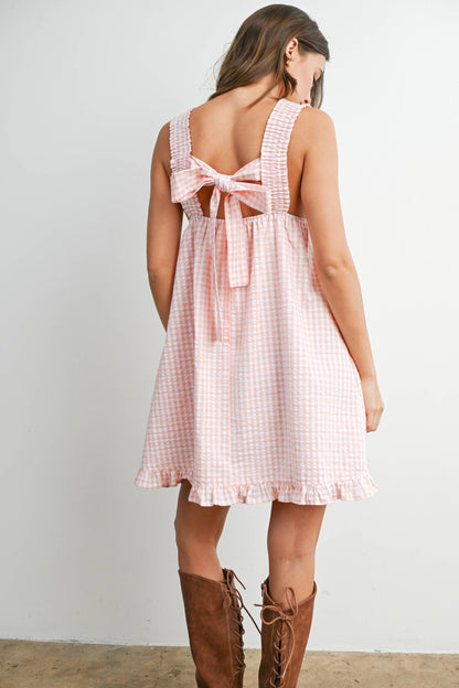 Back-Tie Smocked Yoke Ruffle Hem Dress