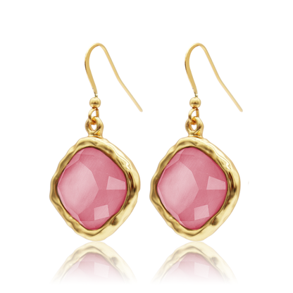 Mocha Stone Drop Earrings - 24K Gold Plated