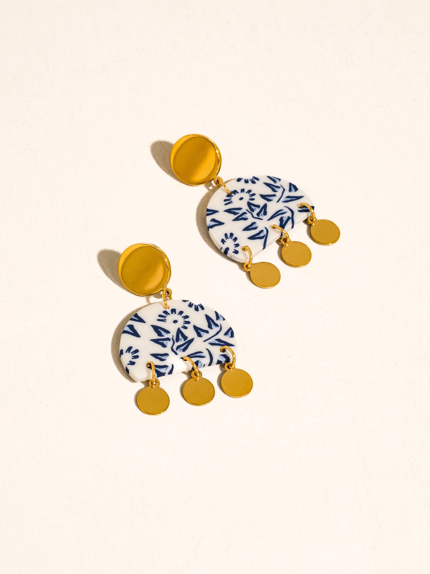 Bijoua 18K Gold Non-Tarnish Blue Porcelain Drop Earrings