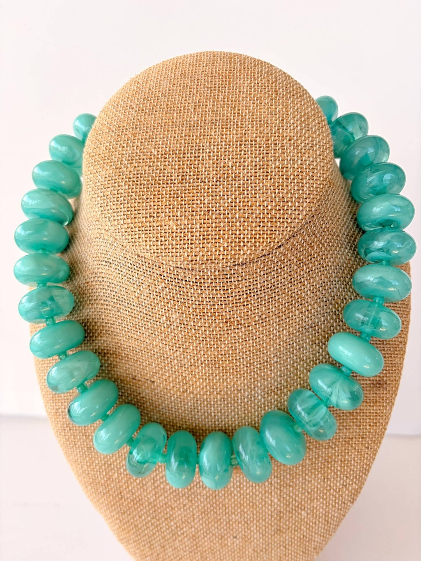 The Rory — Aqua Green Large Rondelle Beaded Necklace