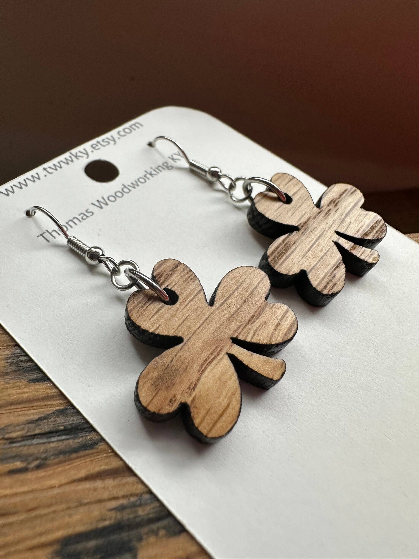 Kentucky Bourbon Barrel Shamrock Dangle Earrings
