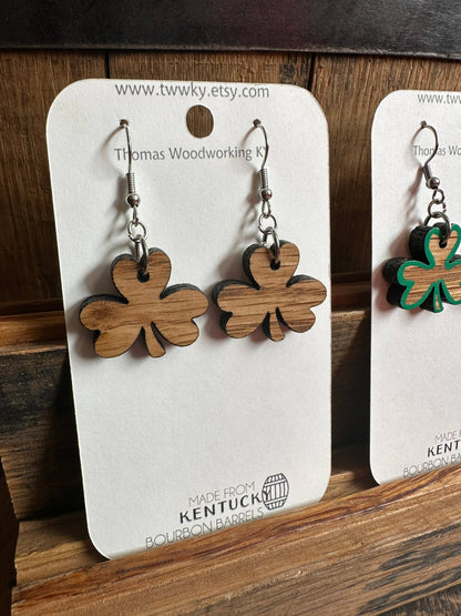 Kentucky Bourbon Barrel Shamrock Dangle Earrings