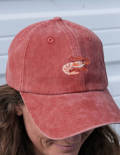 Shrimp Embroidered Hat, Washed Brick Color