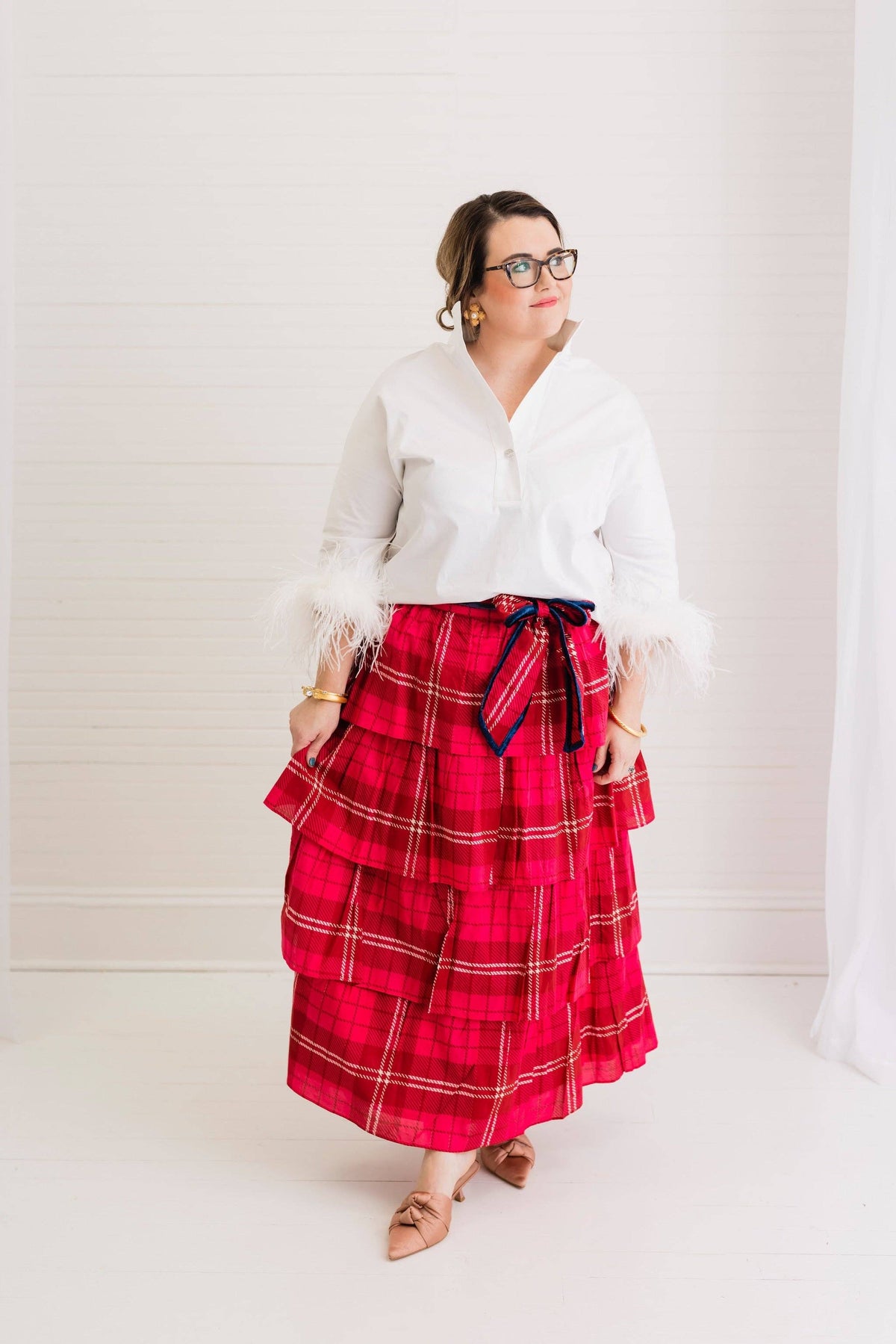 Estate Tartan | Cardinal Ruffle Cascade Maxi Skirt