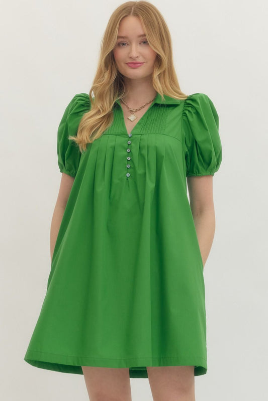 Green Collared Dress with Pleat Details