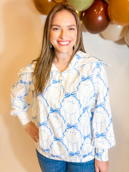 Everything but Blues - Grandmillennial Blue Bow Pullover