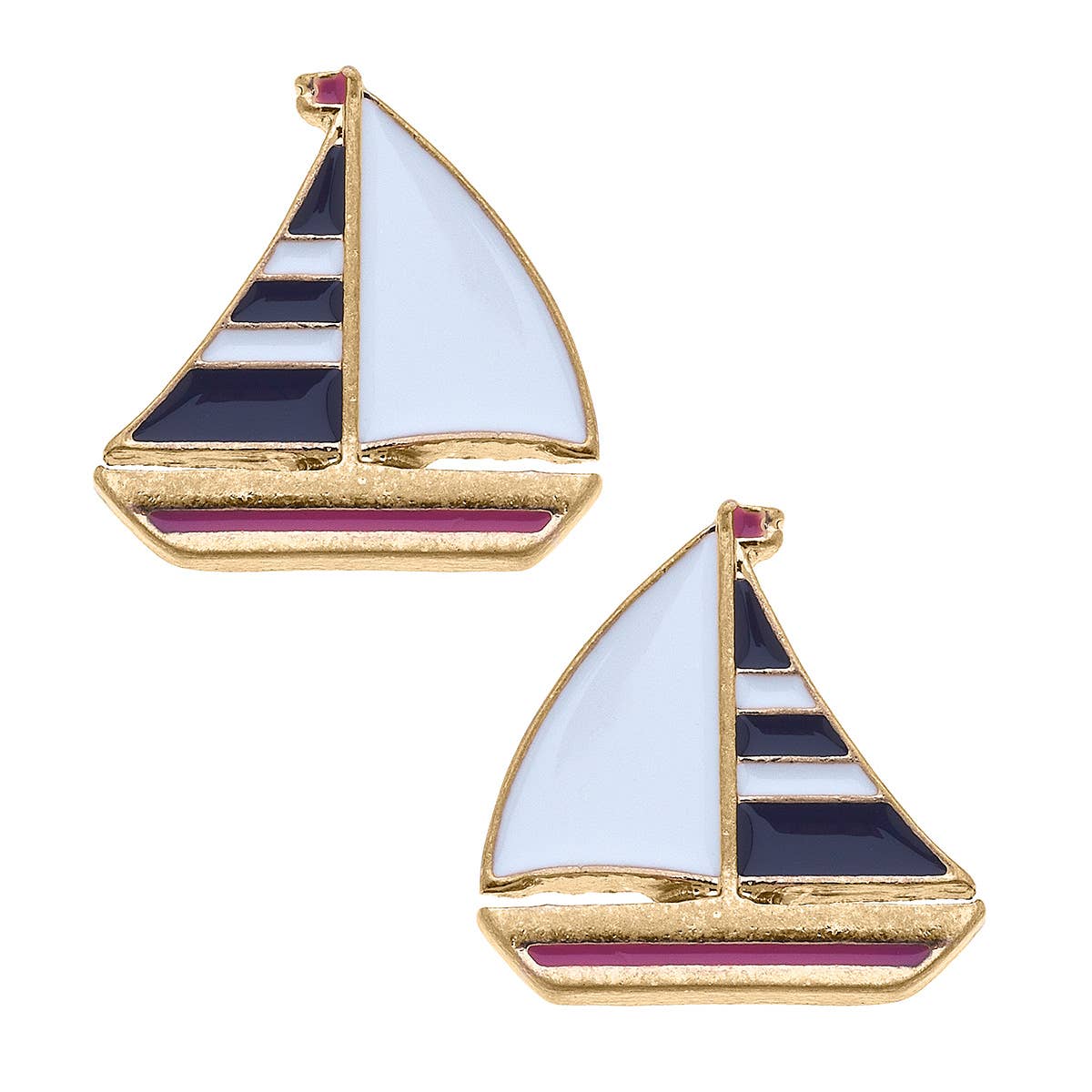 Penny Enamel Sailboat Stud Earrings
